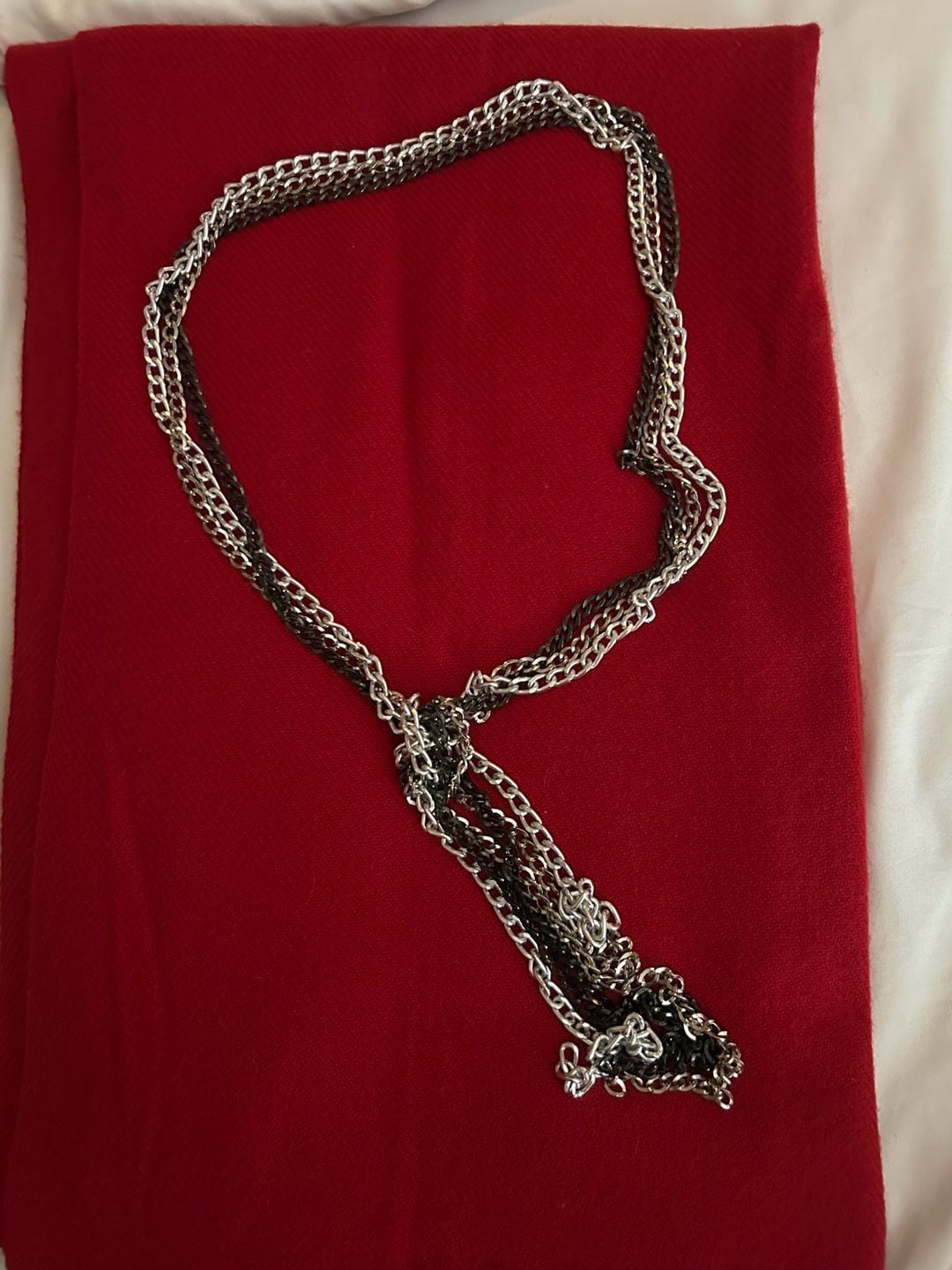 Two-Tone Silver and Black Multi-Chain Knotted Sautoir Necklace 2