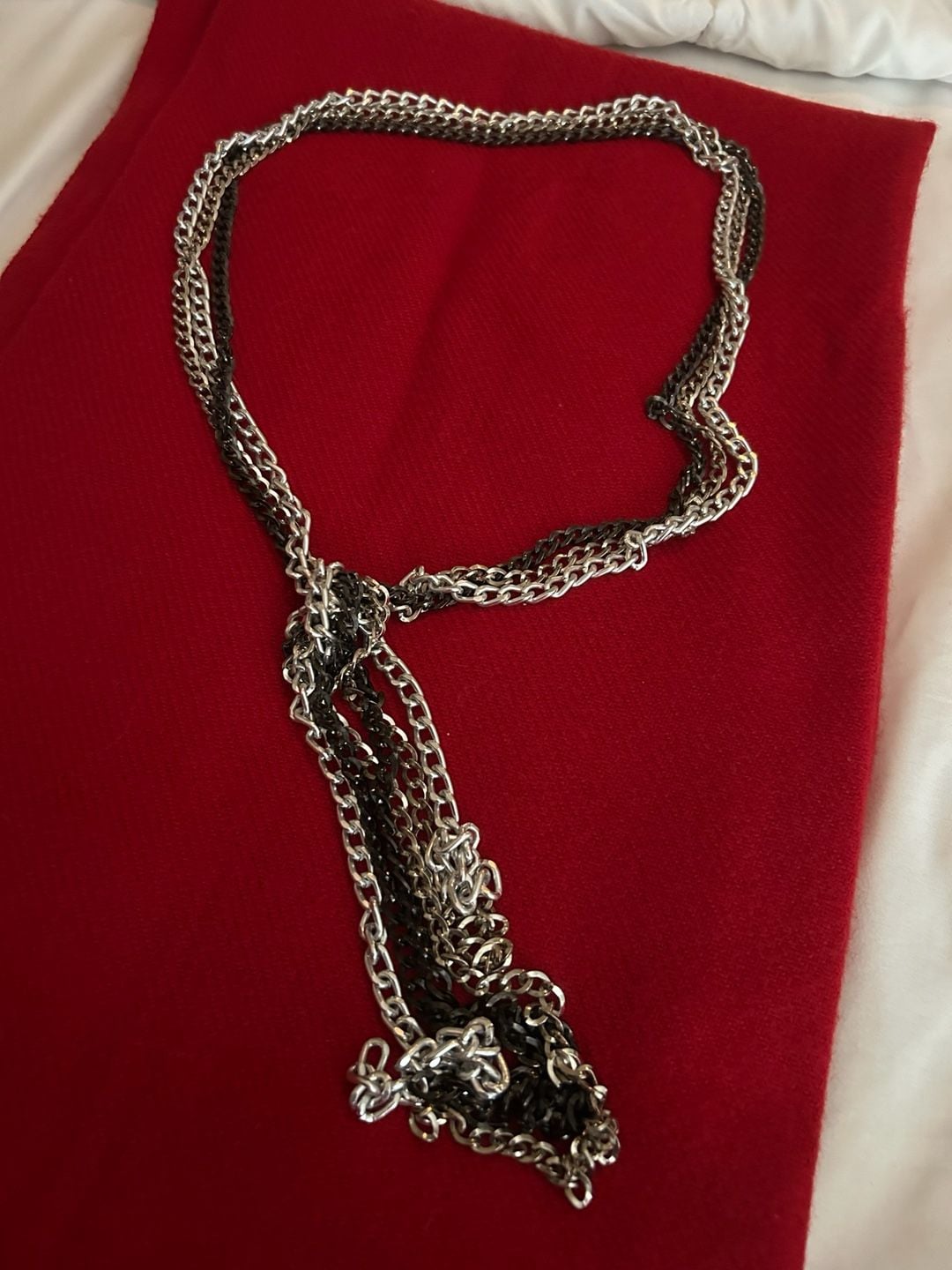 Two-Tone Silver and Black Multi-Chain Knotted Sautoir Necklace 3
