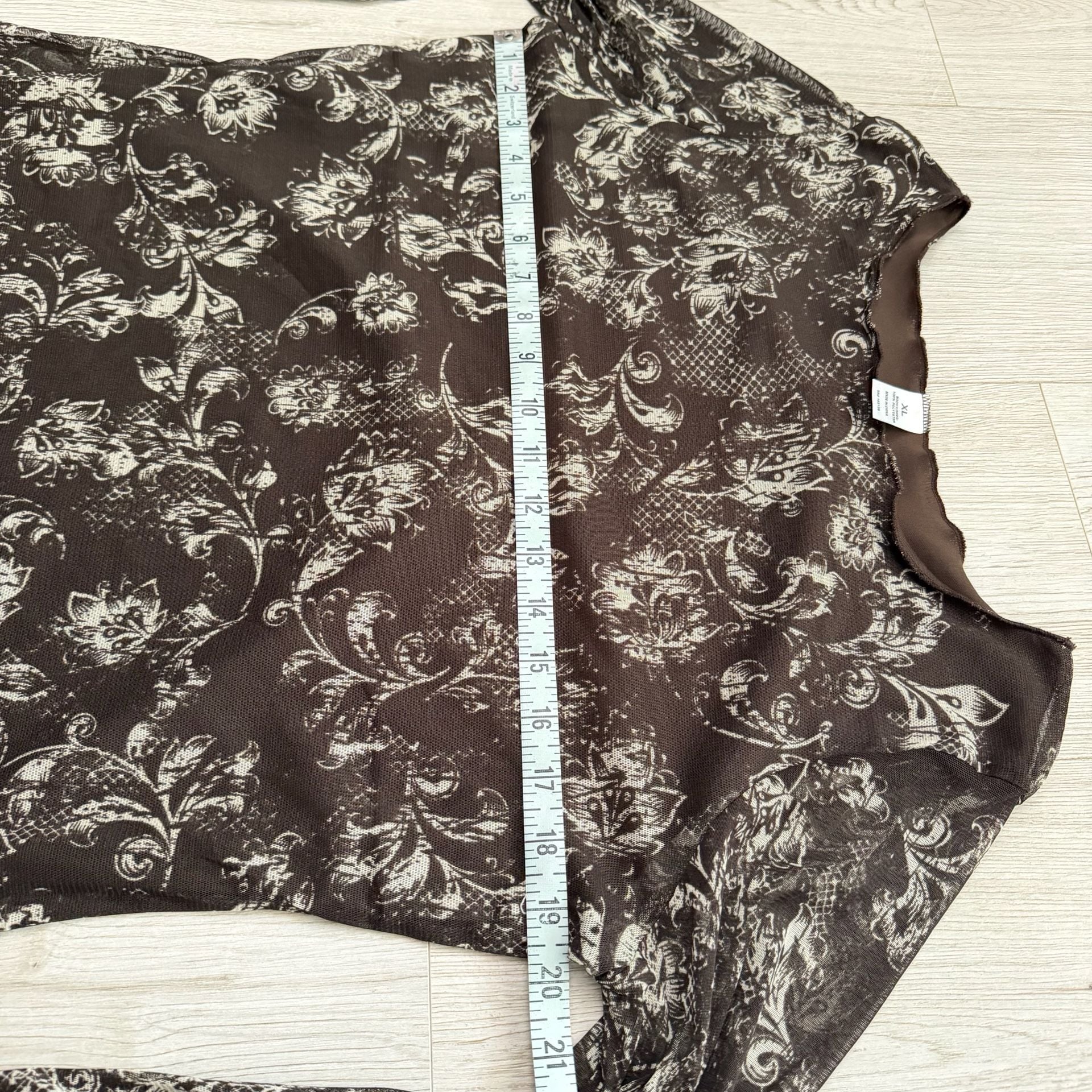 Floral Print Mesh Long Sleeve Mini Dress with Lettuce Edge 6