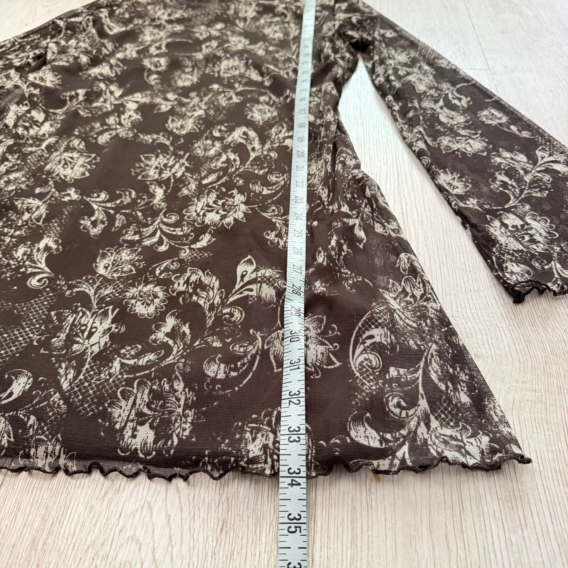 Floral Print Mesh Long Sleeve Mini Dress with Lettuce Edge 7