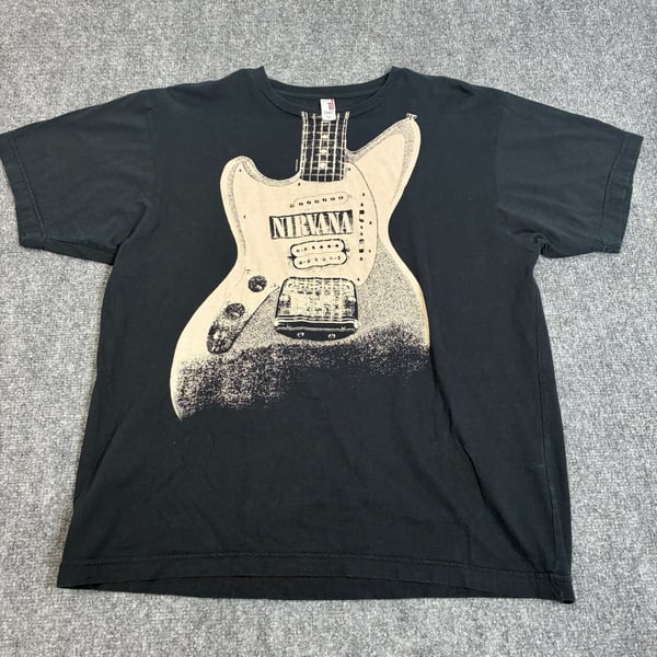 Vintage Nirvana Guitar T-Shirt Anvil Tag Mens L Black 2005 Concert GOOD USED