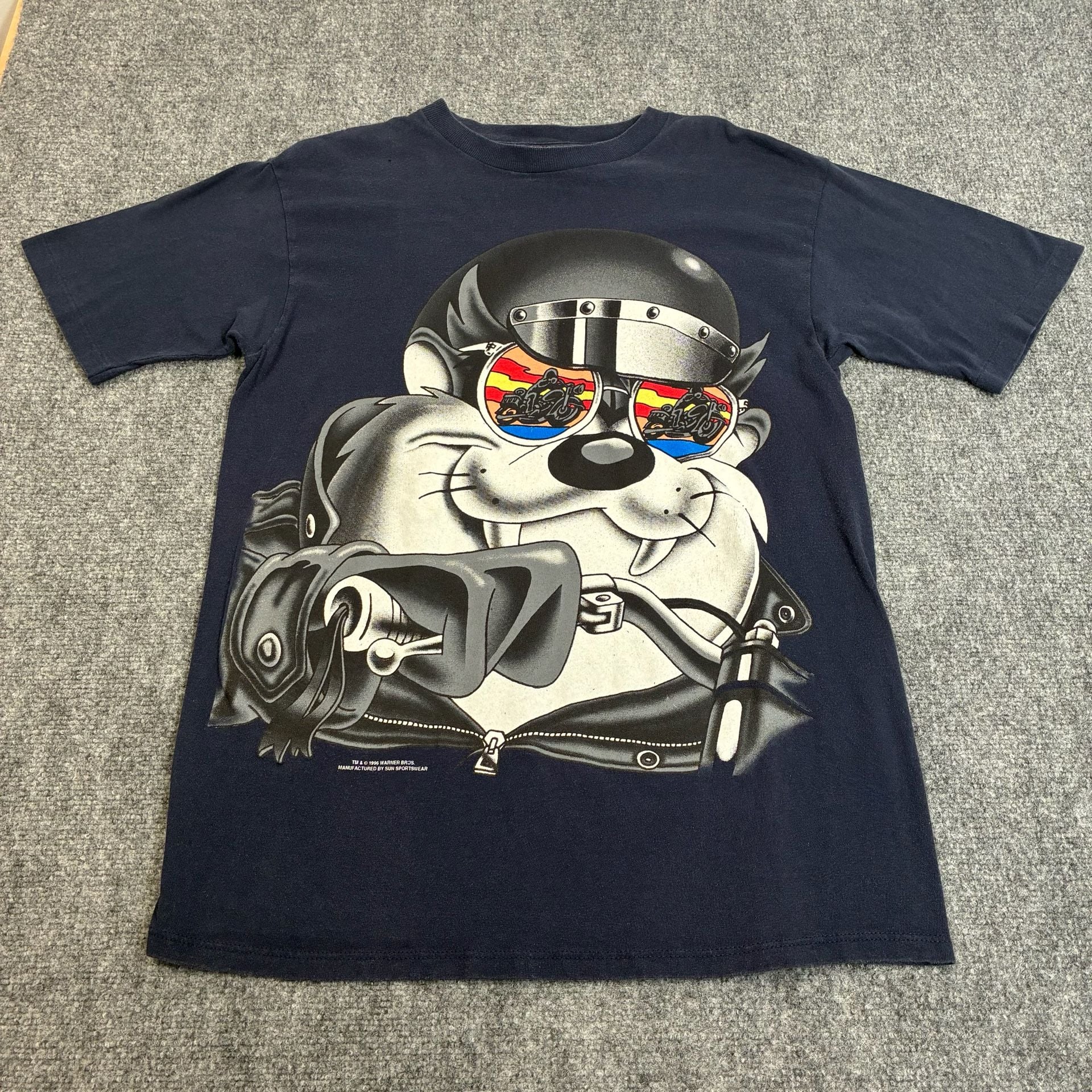 Vintage 1996 Warner Bros. Tazmanian Devil Biker T-Shirt by Sun Sportswear 2