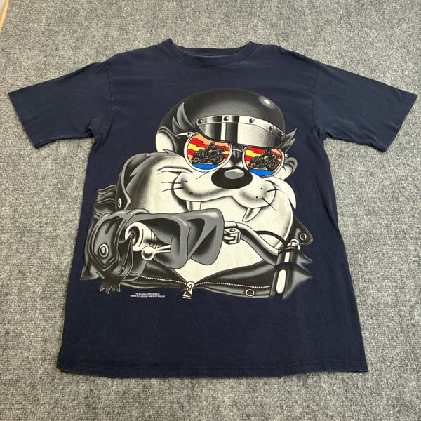 Vintage 1996 Warner Bros. Tazmanian Devil Biker T-Shirt by Sun Sportswear