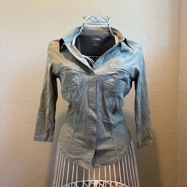 Express Olive Green Button-Up Shirt