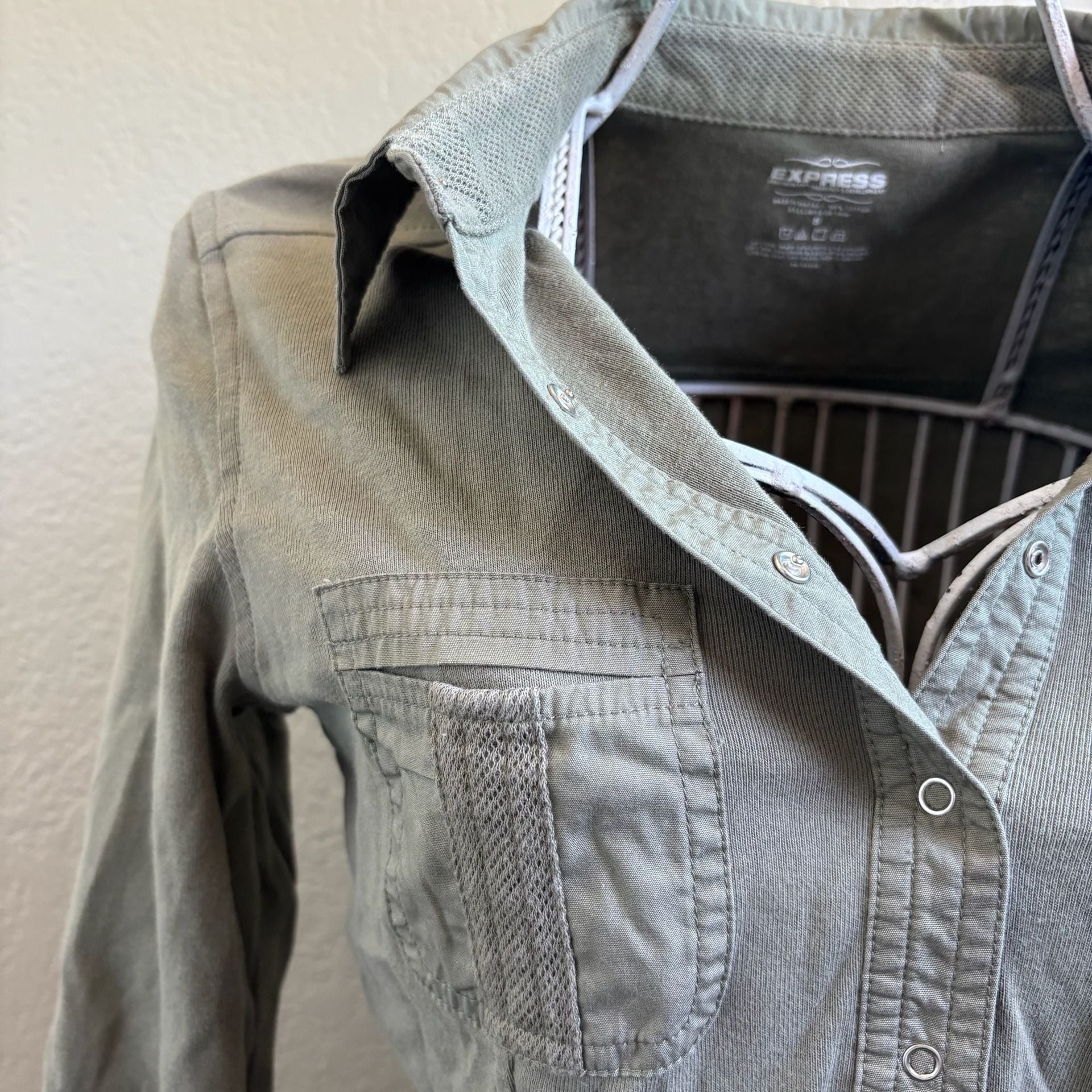 Express Olive Green Button-Up Shirt 2