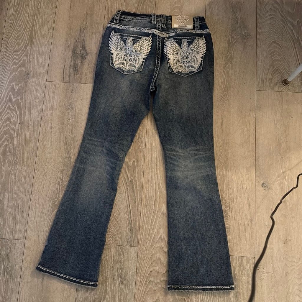 Answer Me Women's Rhinestone Embellished Bootcut Jeans Size 9/30 2