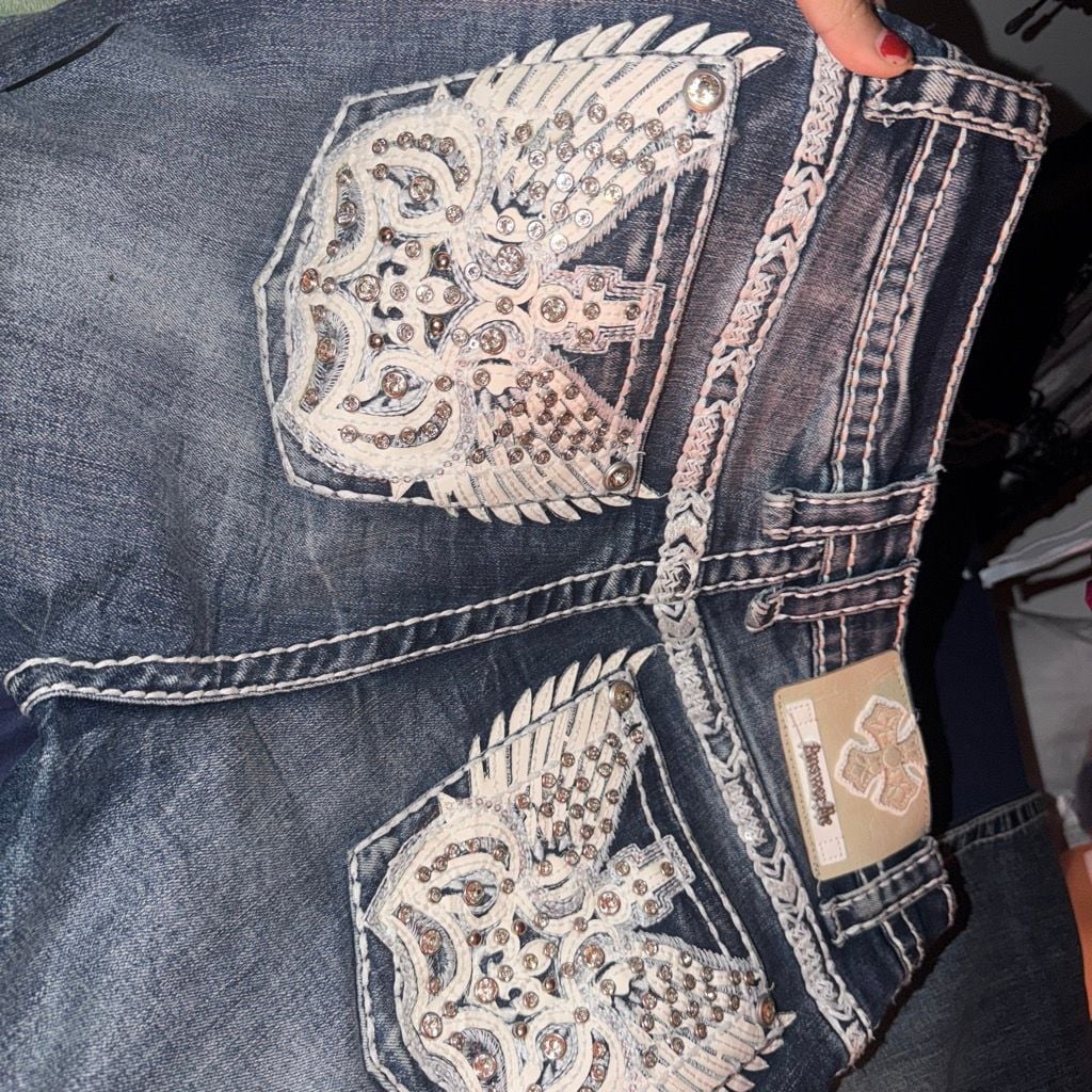Answer Me Women's Rhinestone Embellished Bootcut Jeans Size 9/30 4