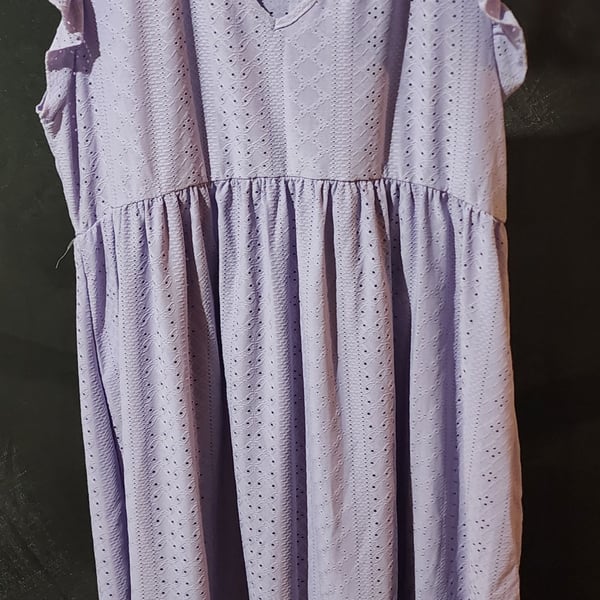 Women's Lavender Eyelet Ruffle Sleeve V-Neck A-Line Dress
