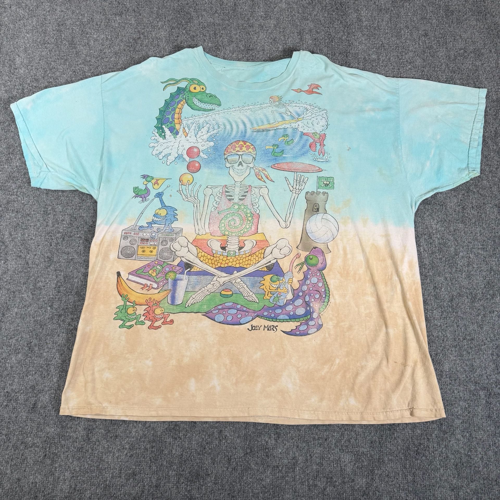 Vtg Grateful Dead Beach Shirt 1992 Large Liquid Blue Tie Dye Green Wave Variant XXL 2