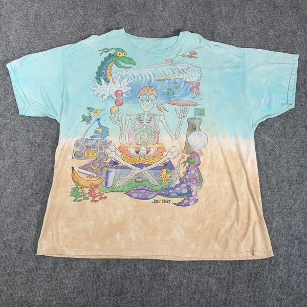 Vtg Grateful Dead Beach Shirt 1992 Large Liquid Blue Tie Dye Green Wave Variant XXL