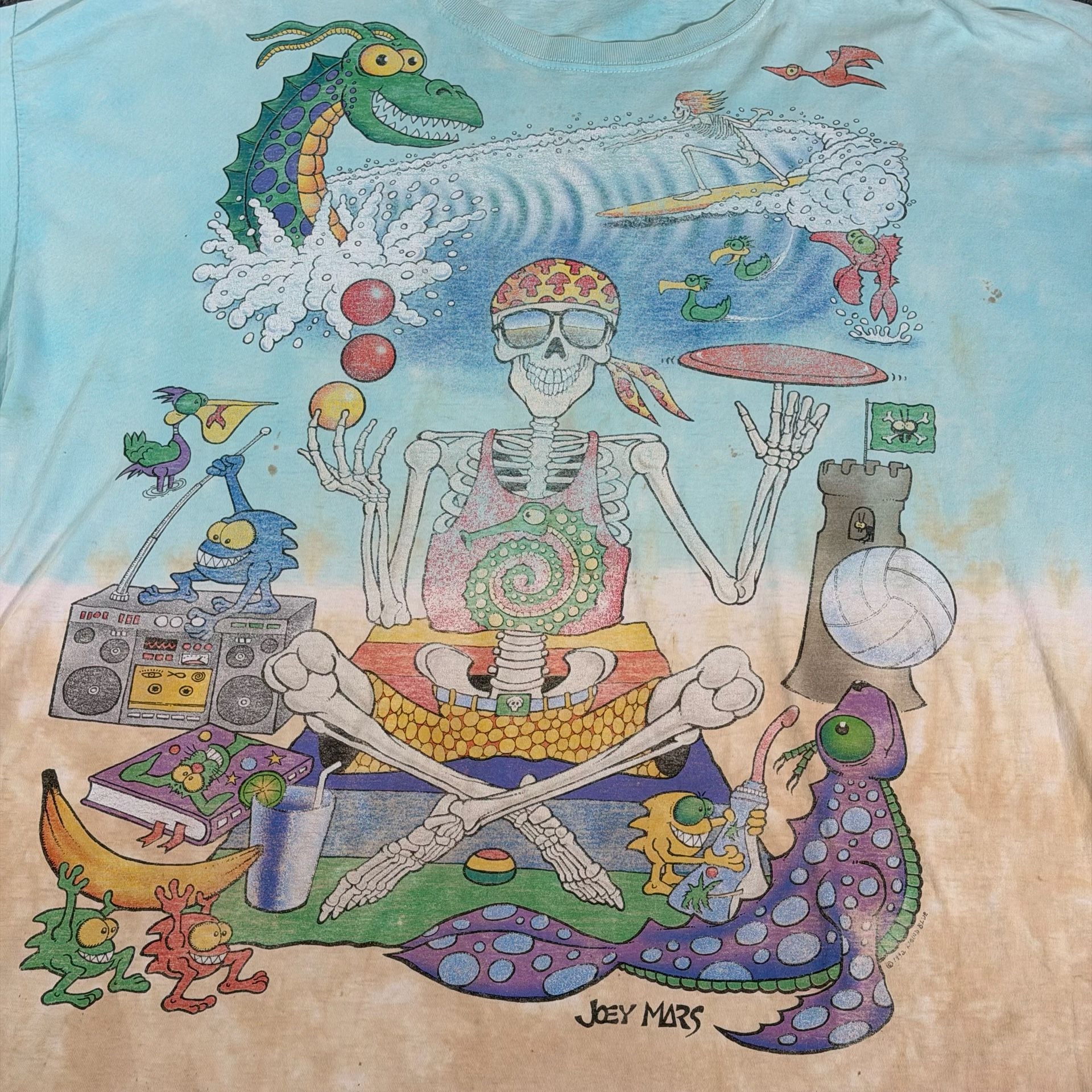 Vtg Grateful Dead Beach Shirt 1992 Large Liquid Blue Tie Dye Green Wave Variant XXL 3
