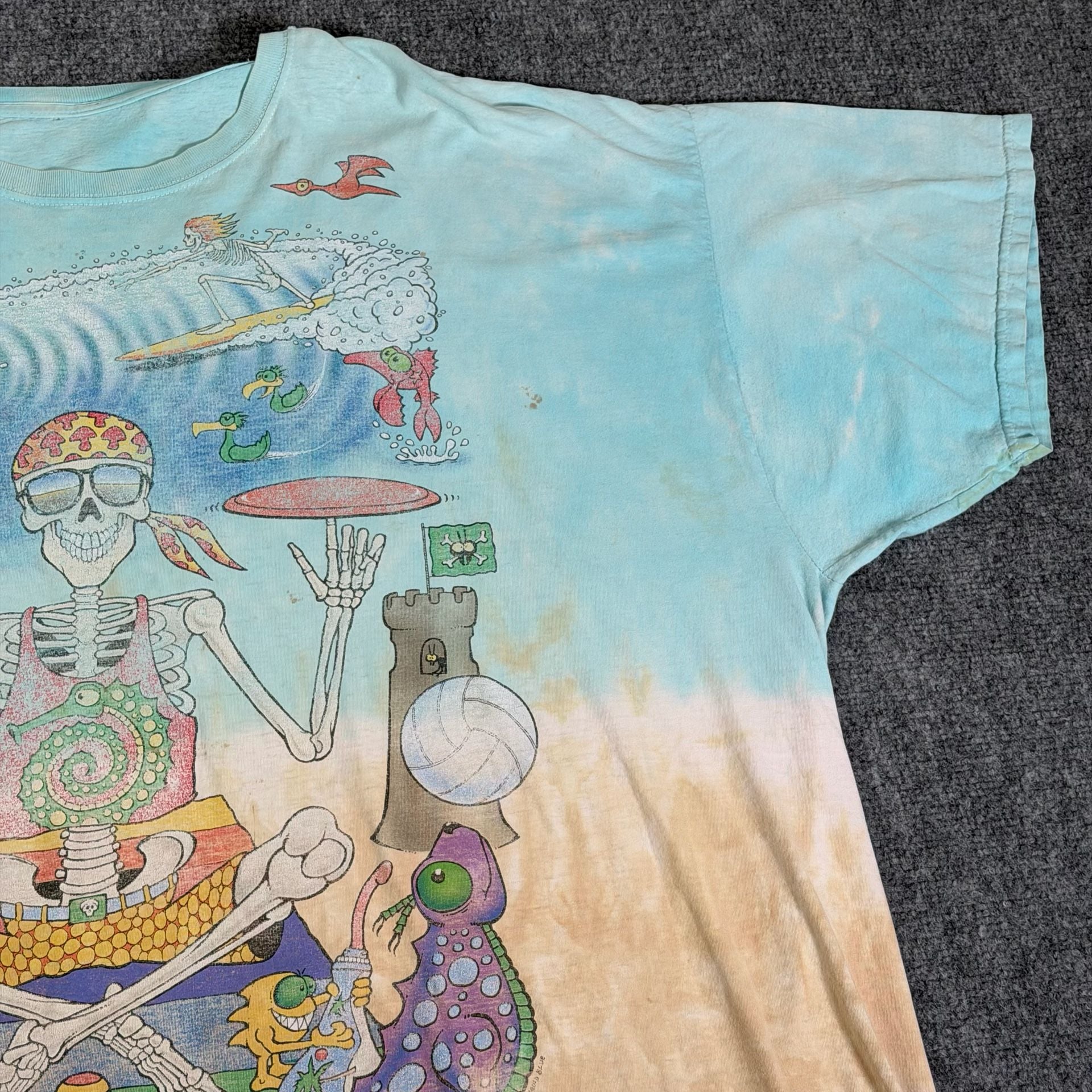 Vtg Grateful Dead Beach Shirt 1992 Large Liquid Blue Tie Dye Green Wave Variant XXL 4