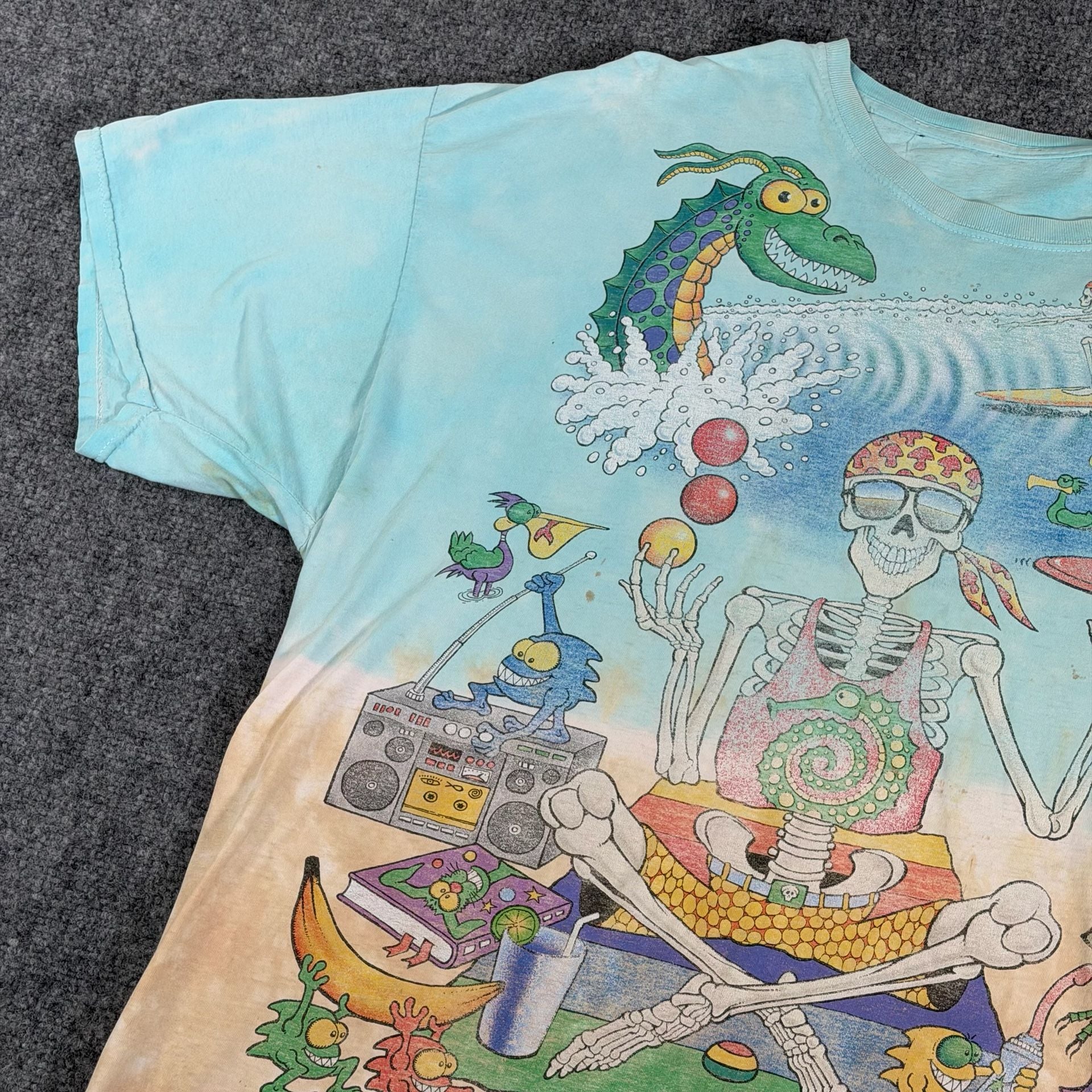 Vtg Grateful Dead Beach Shirt 1992 Large Liquid Blue Tie Dye Green Wave Variant XXL 5