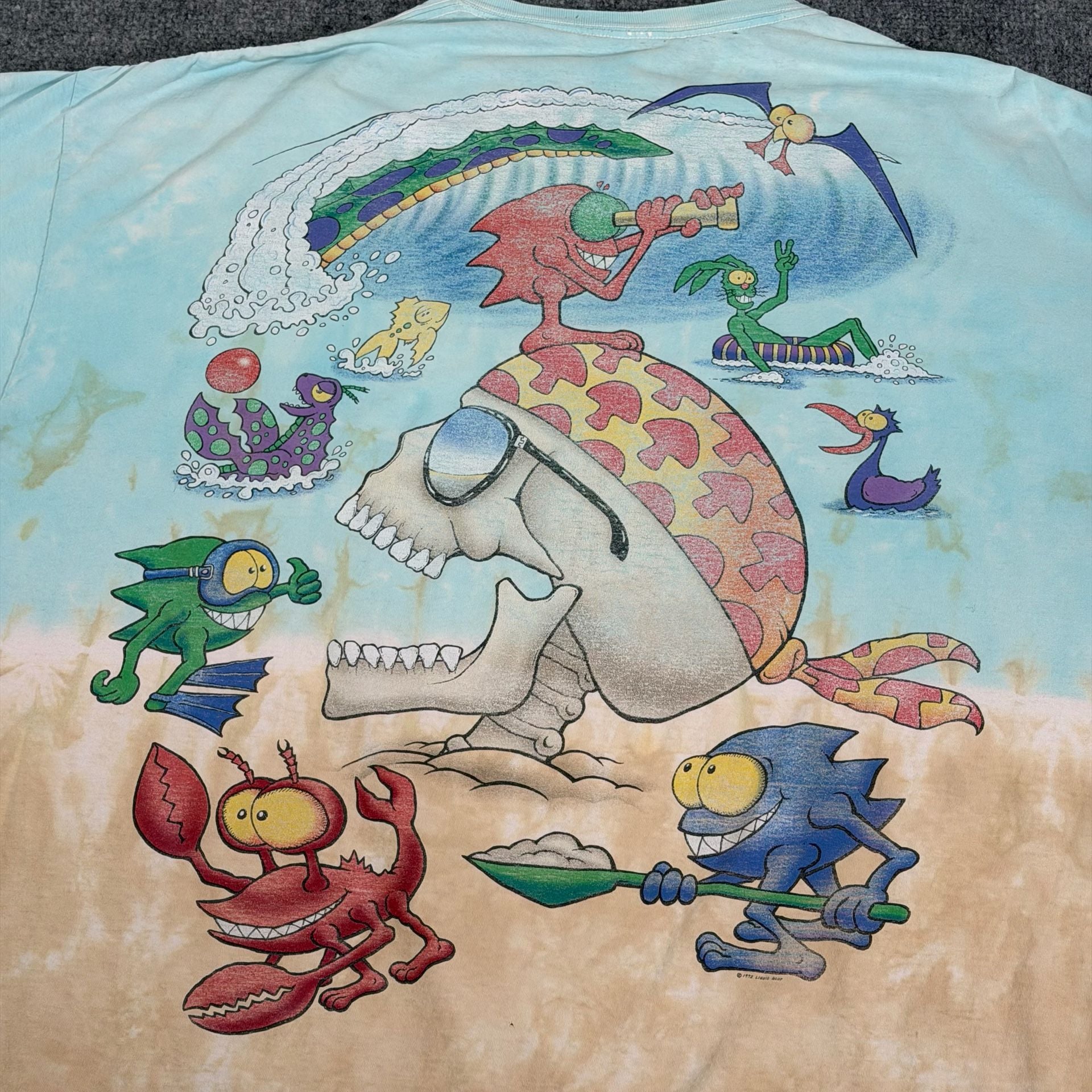 Vtg Grateful Dead Beach Shirt 1992 Large Liquid Blue Tie Dye Green Wave Variant XXL 14