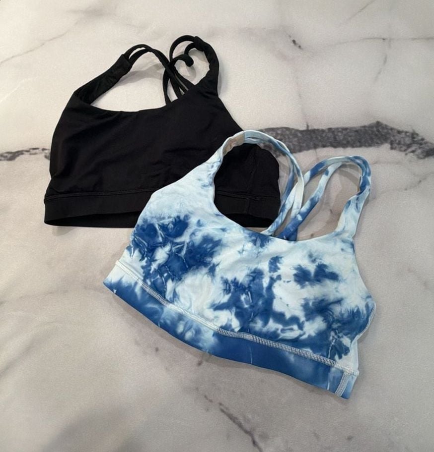 Lululemon Energy Bra Strappy Back Sports Bra Bundle (Black and Blue Tie Dye) 1