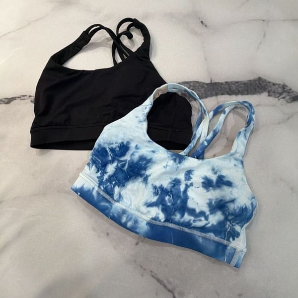 Lululemon Energy Bra Strappy Back Sports Bra Bundle (Black and Blue Tie Dye)