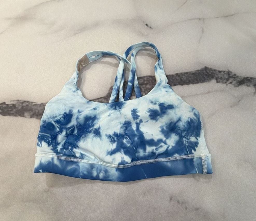 Lululemon Energy Bra Strappy Back Sports Bra Bundle (Black and Blue Tie Dye) 4