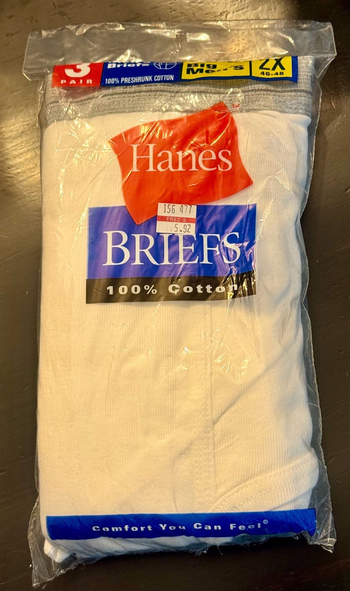Vintage Hanes Big Men's 100% Preshrunk Cotton Briefs 3-Pack, Size 2X (46-48) 1