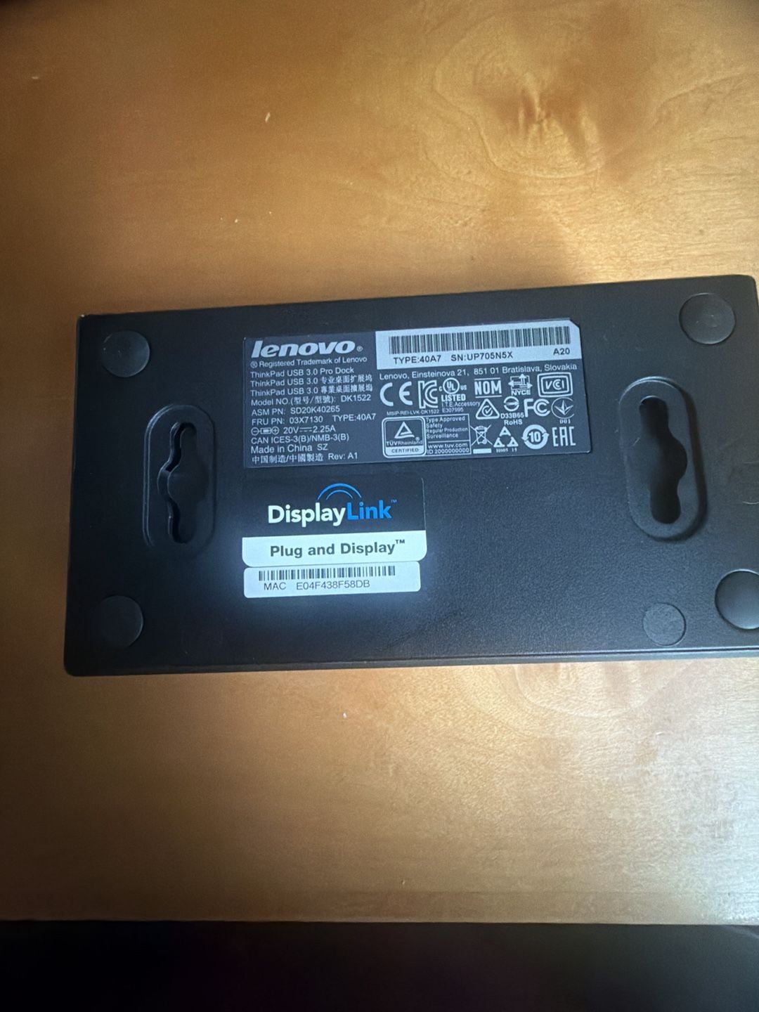 Lenovo ThinkPad USB 3.0 Pro Docking Station Model DK1522 4
