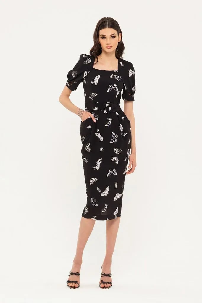 BGL Fashion Group Women's Butterfly Square Neck Puff Sleeve Midi Sheath Dress 2