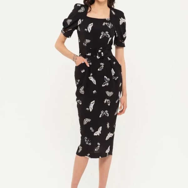 BGL Fashion Group Women's Butterfly Square Neck Puff Sleeve Midi Sheath Dress