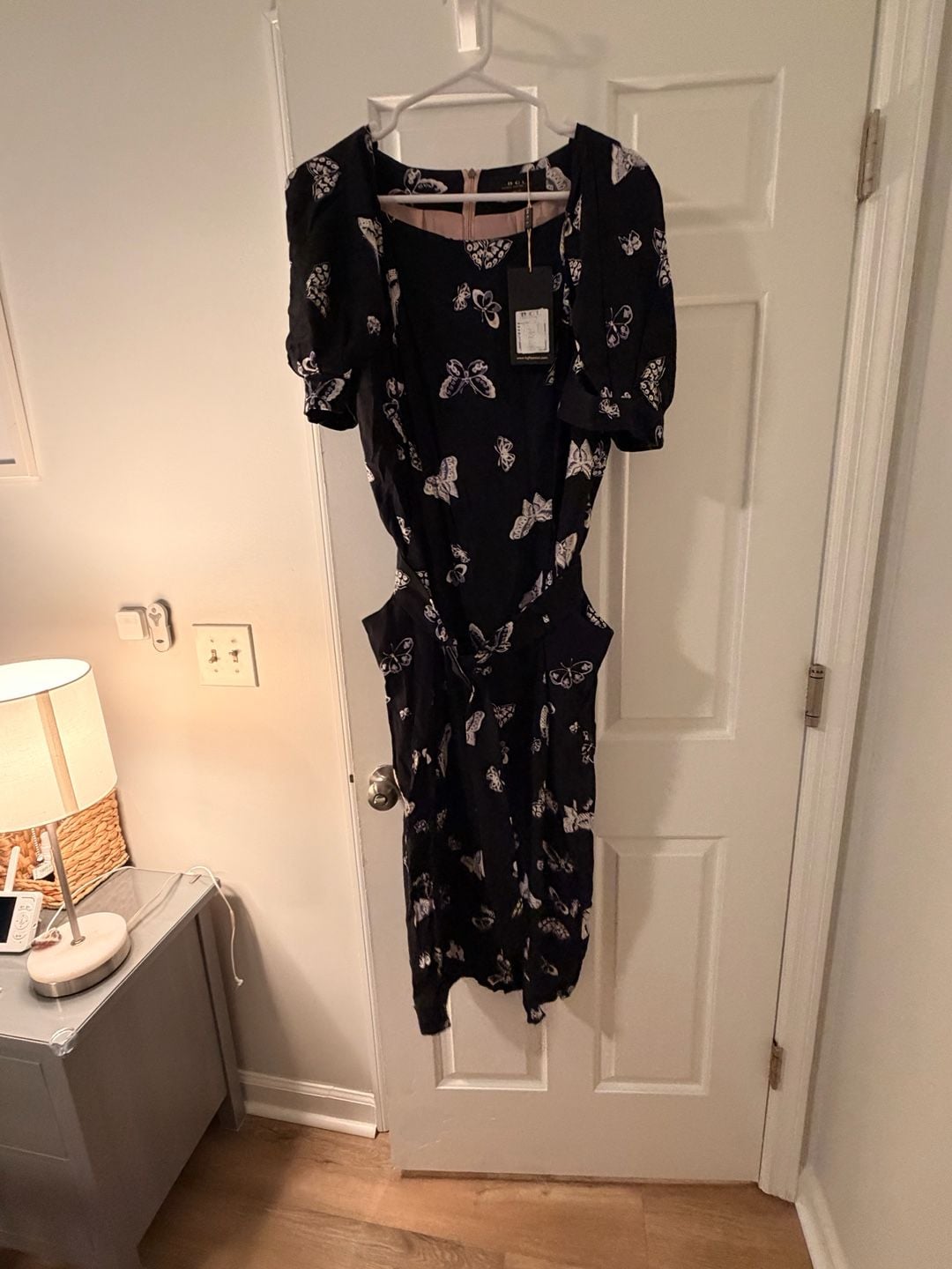 BGL Fashion Group Women's Butterfly Square Neck Puff Sleeve Midi Sheath Dress 3