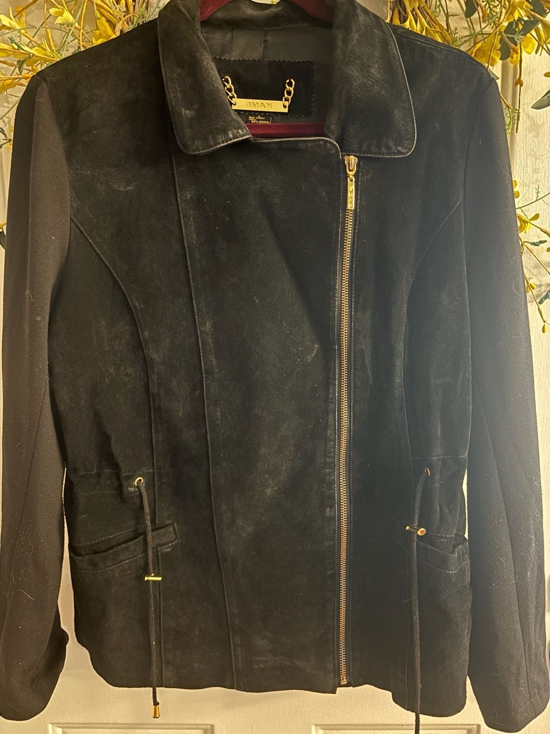 IMAN Global Chic Women's Black Suede Leather Asymmetrical Moto Jacket 2