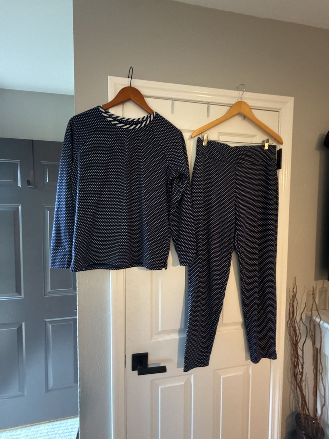 Lands' End Women's Navy Polka Dot 2-Piece Pajama Lounge Set 1