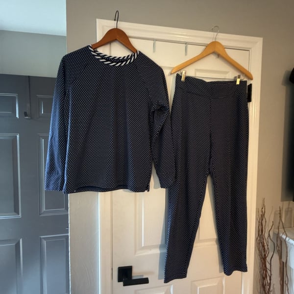 Lands' End Women's Navy Polka Dot 2-Piece Pajama Lounge Set