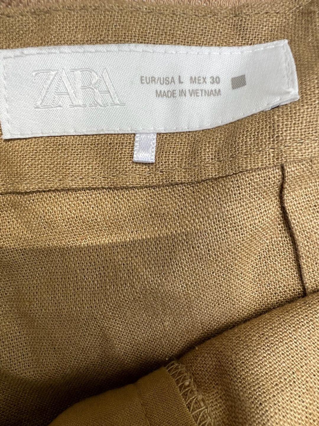 Zara Women's Tan Pleated Linen Blend Tailored Shorts 3