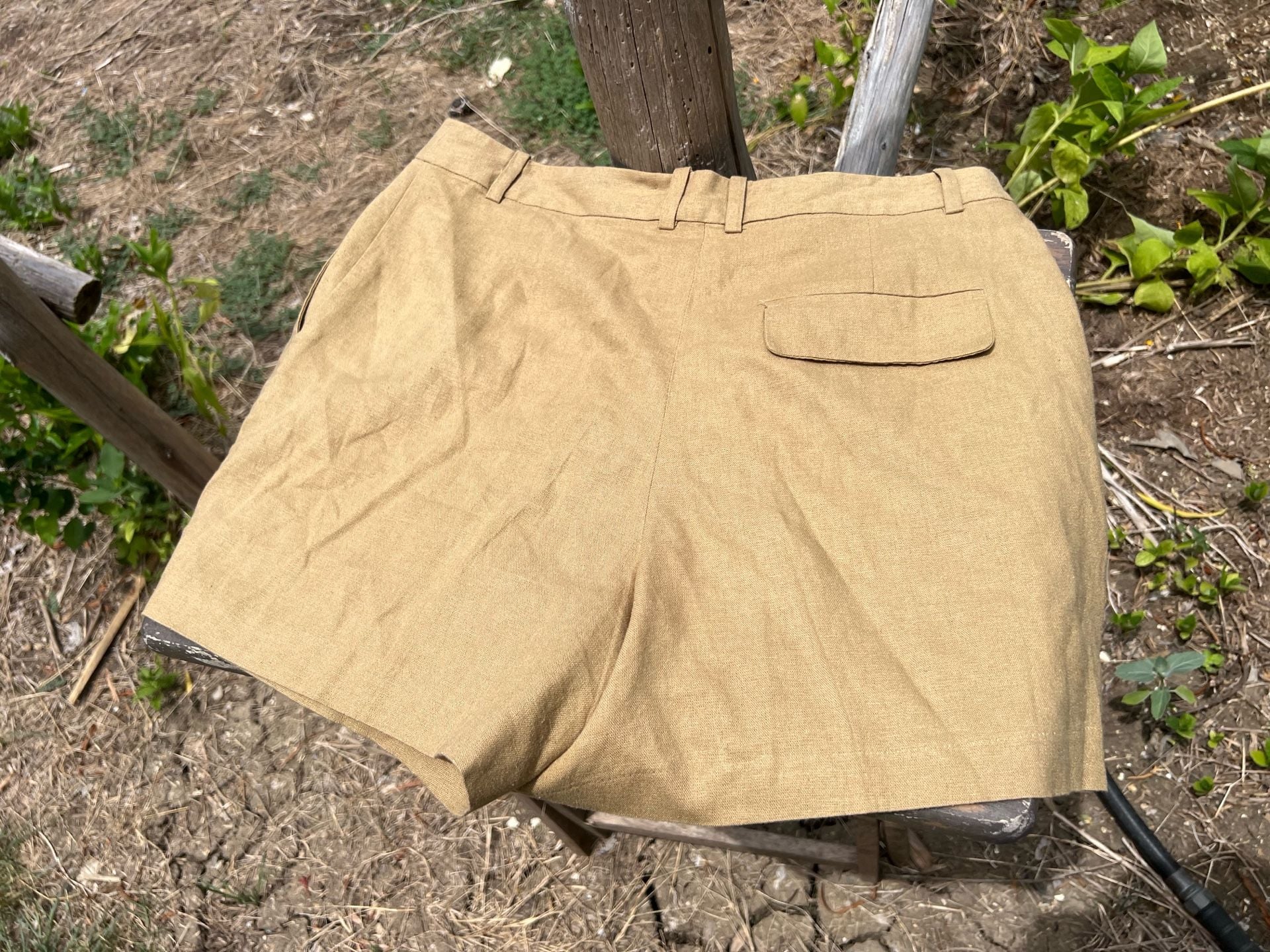 Zara Women's Tan Pleated Linen Blend Tailored Shorts 8