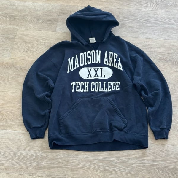 Vintage M.J. Soffe Madison Area Technical College Navy Blue Hoodie