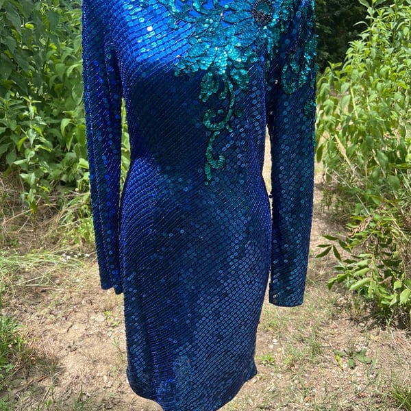 Vintage Nadine Hand Beaded Sequin Long Sleeve Dress