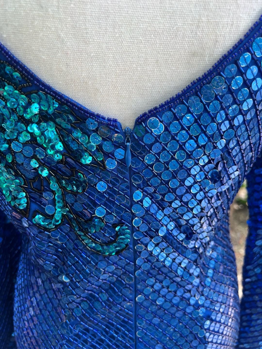 Vintage Nadine Hand Beaded Sequin Long Sleeve Dress 16
