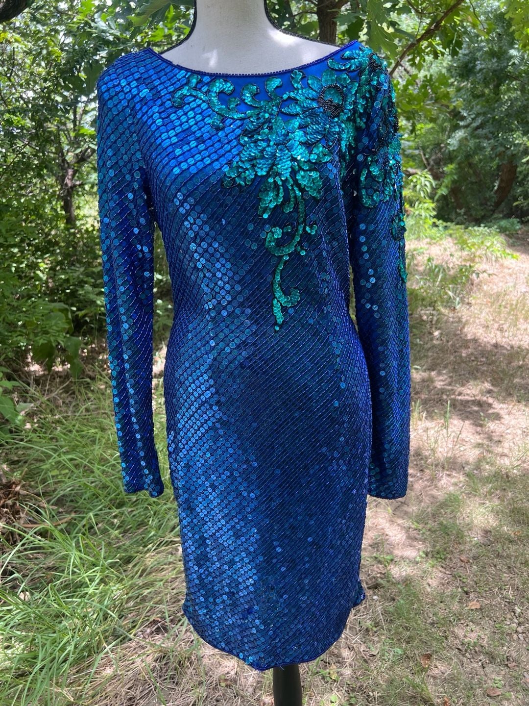 Vintage Nadine Hand Beaded Sequin Long Sleeve Dress 18
