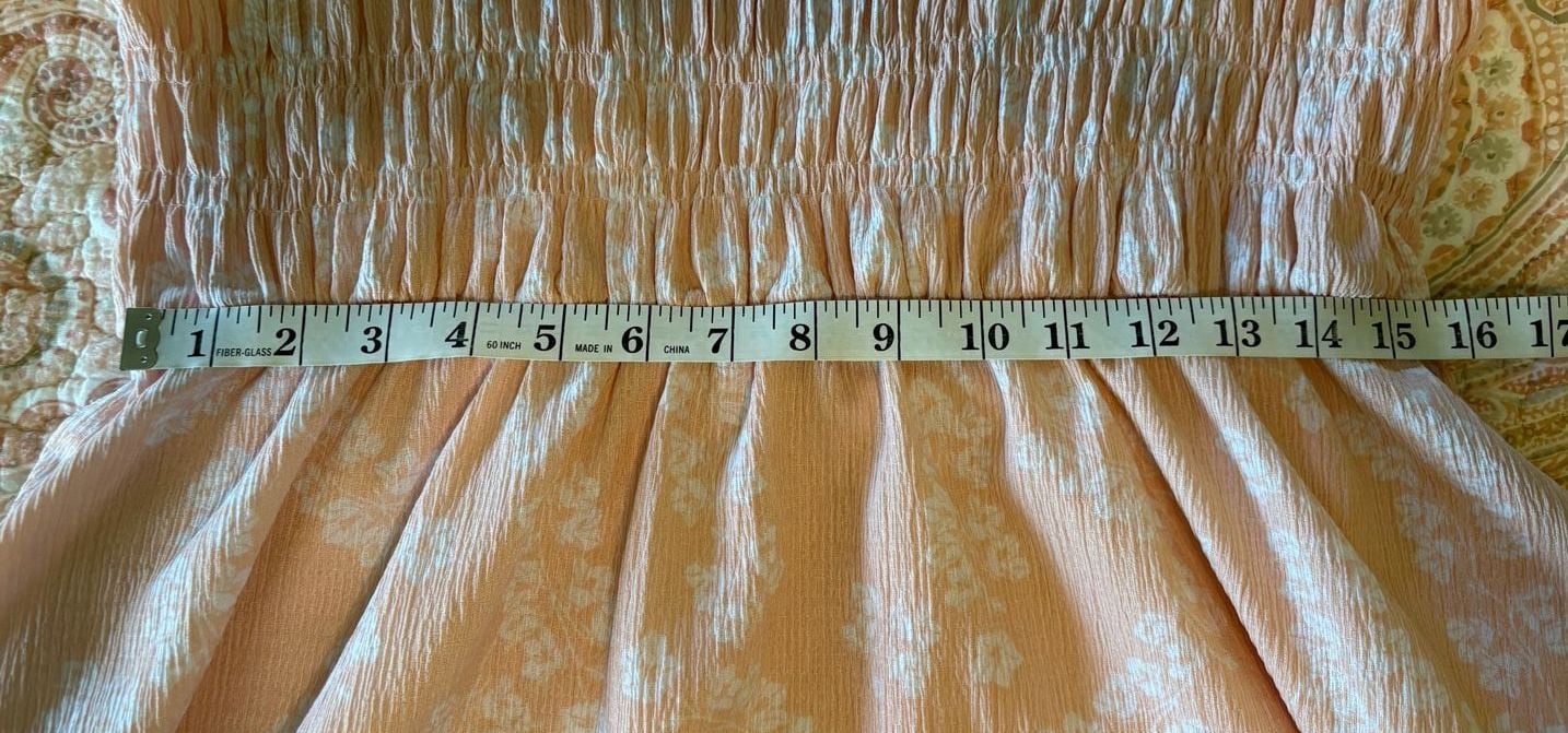 EUC LuLaRoe Alina Smocked Puff Sleeve Midi Dress in Peach Floral Print, large 9