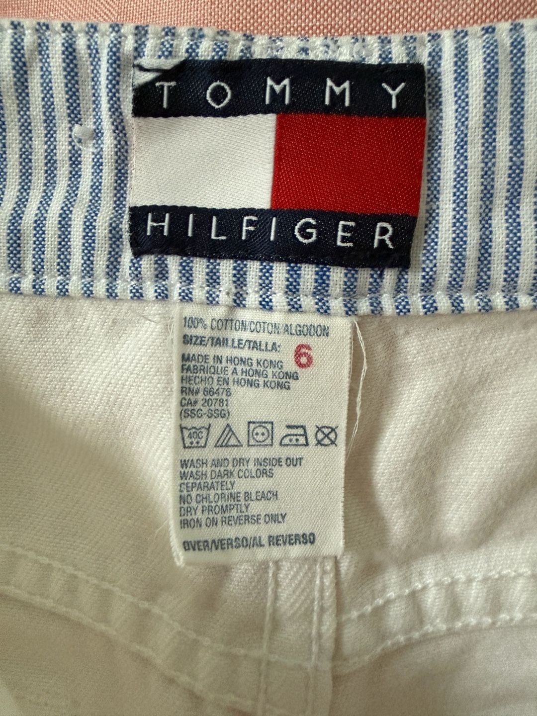 Vintage Tommy Hilfiger White Denim Shorts with Floral Embroidery, Size 6 7