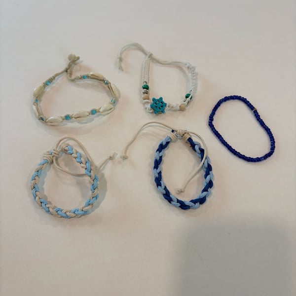 4 Piece Beach Style Bracelets, 1 Beach Style Anklet, and 1 Ring