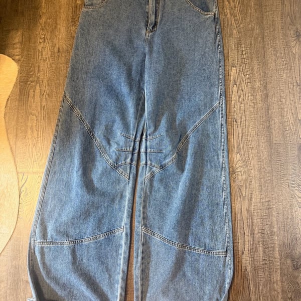 Steve Madden Tre Denim Mid-Rise Wide-Leg Adjustable Ankle Strap Jeans