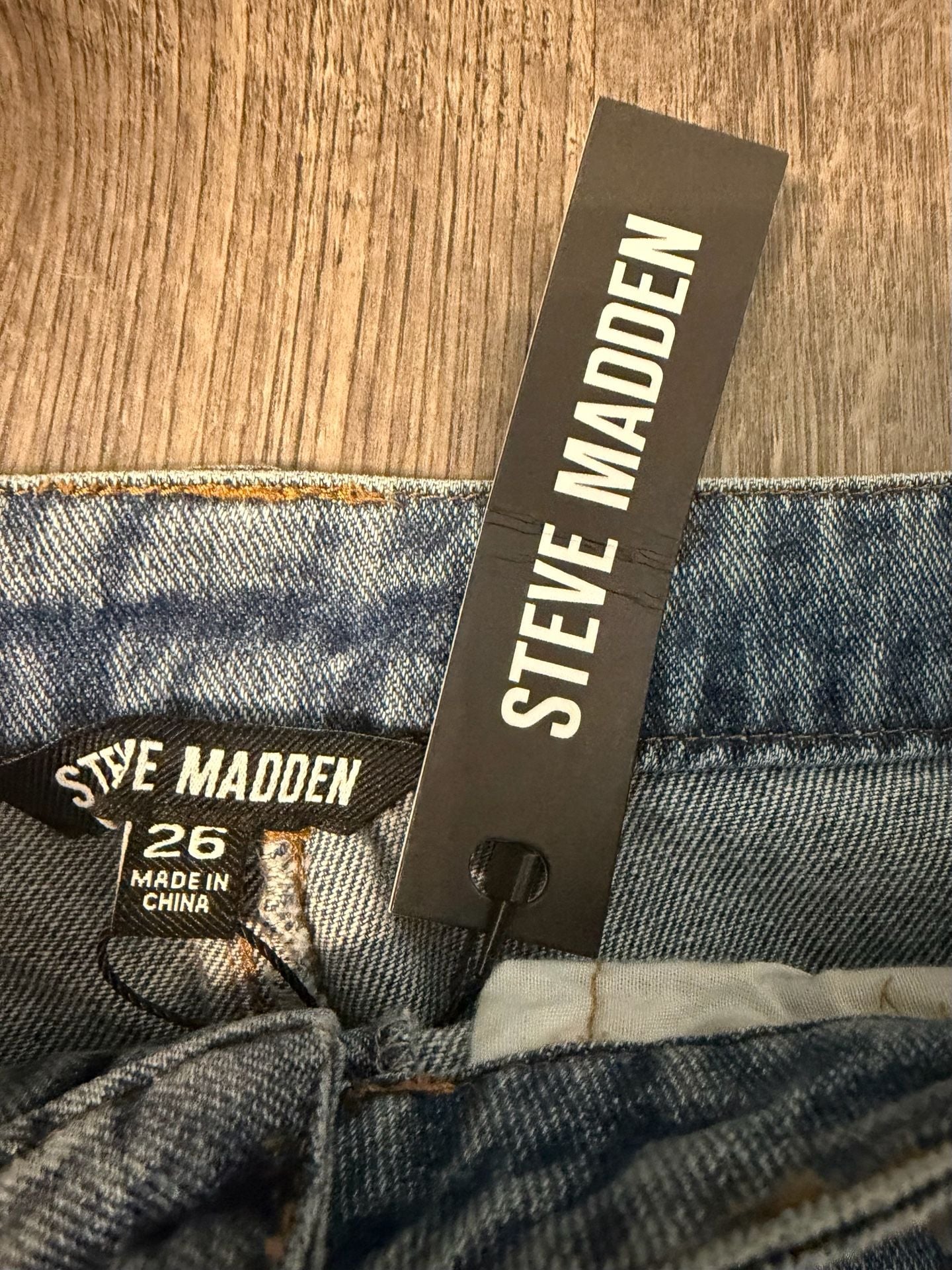 Steve Madden Tre Denim Mid-Rise Wide-Leg Adjustable Ankle Strap Jeans 2