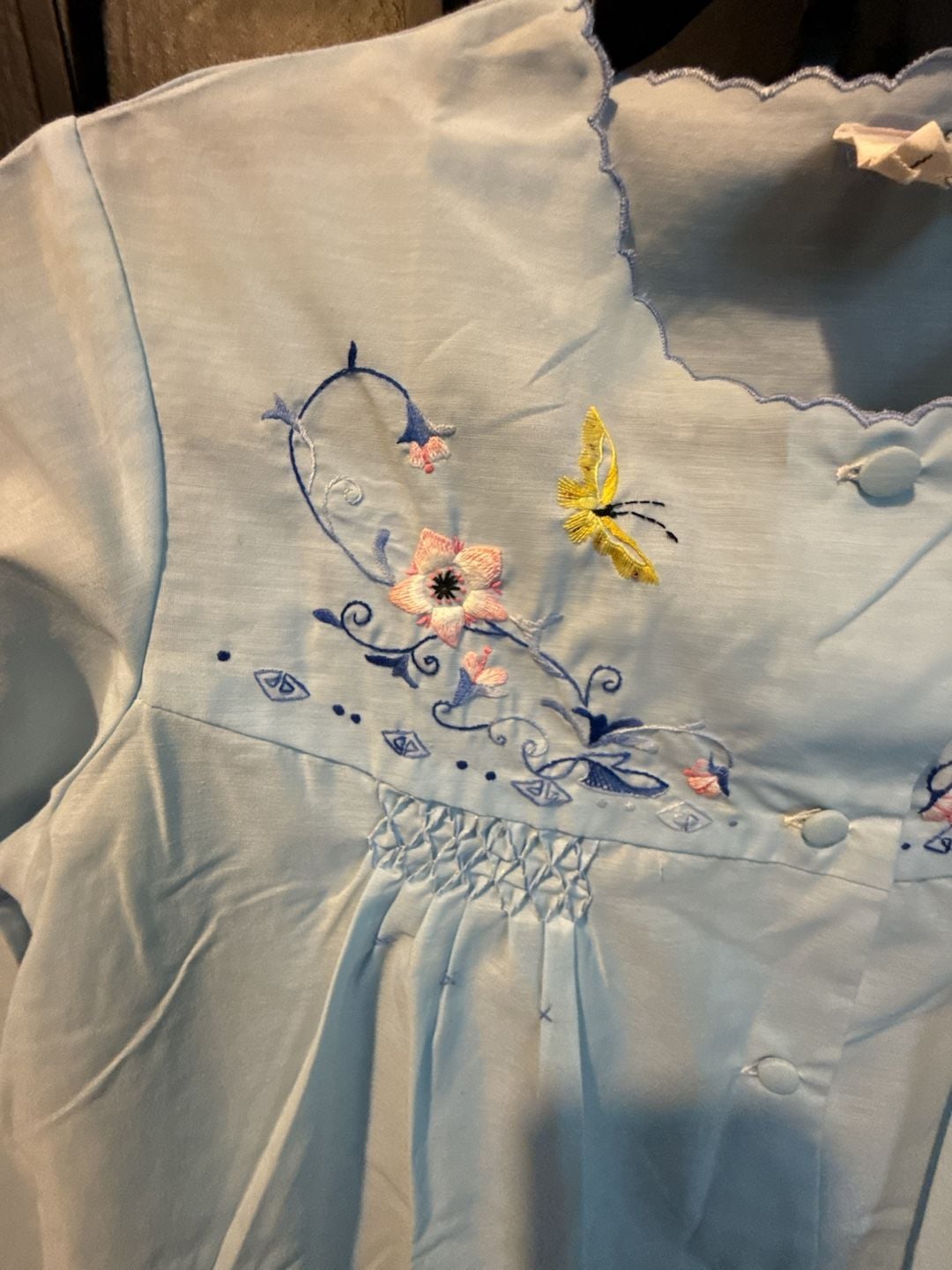Plum Blossoms Vintage Baby Blue Embroidered Two-Piece Pajama Set 4