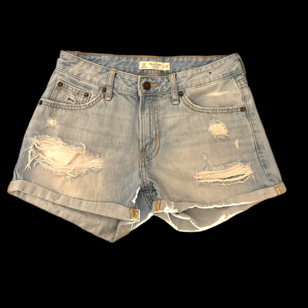 Abercrombie & Fitch Women's Light Wash Distressed Denim Cuffed Shorts