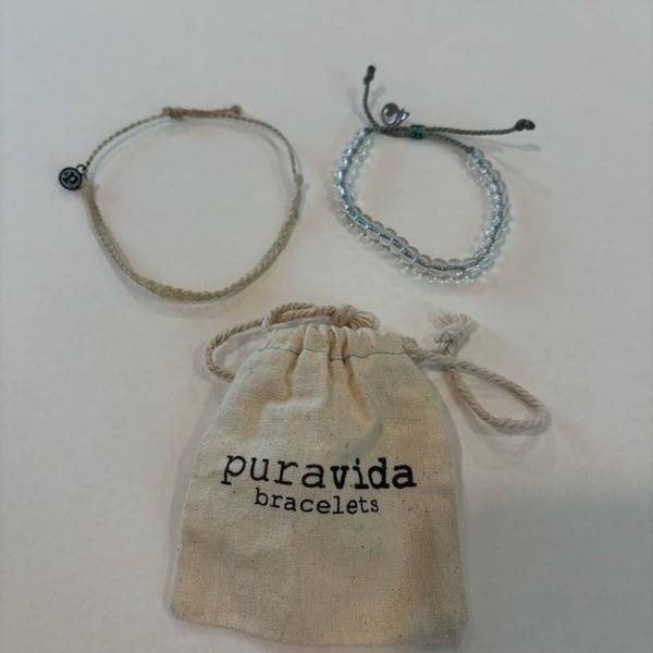 Pura Vida 2-Piece Original Woven and Beaded Adjustable Bracelet Set with Pouch