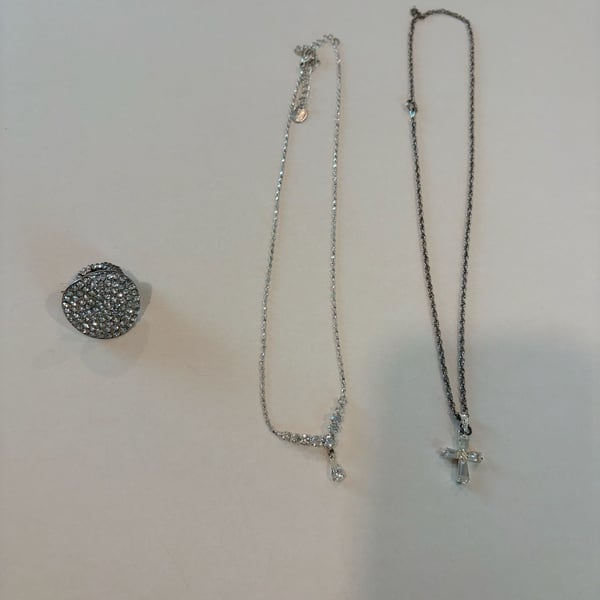 Cubic Zirconia Fashion Jewelry Set Featuring Round Pave Ring and Two Necklaces