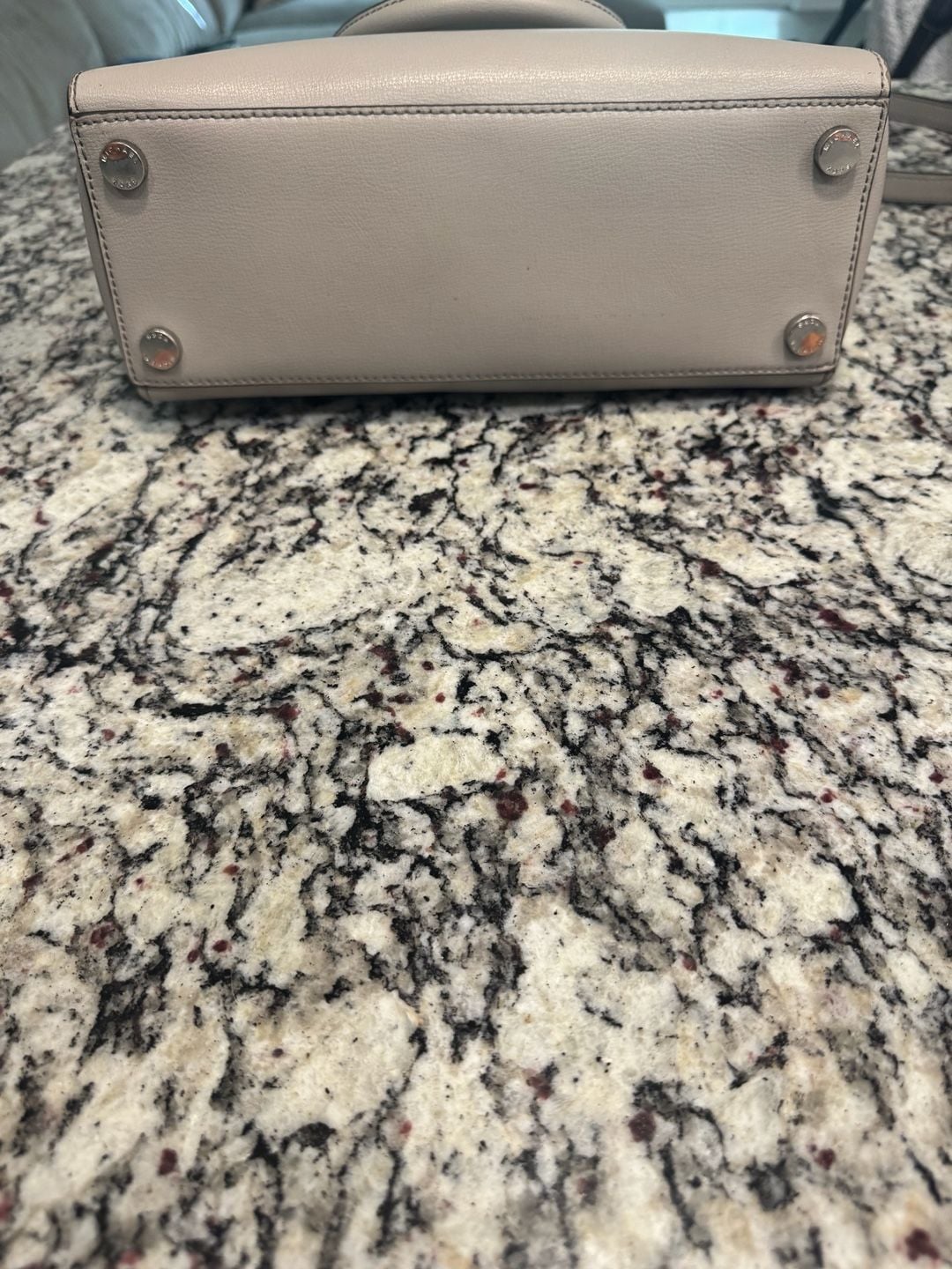 Michael Kors Large Leather Satchel Crossbody Bag Light Gray Silver Hardware 6