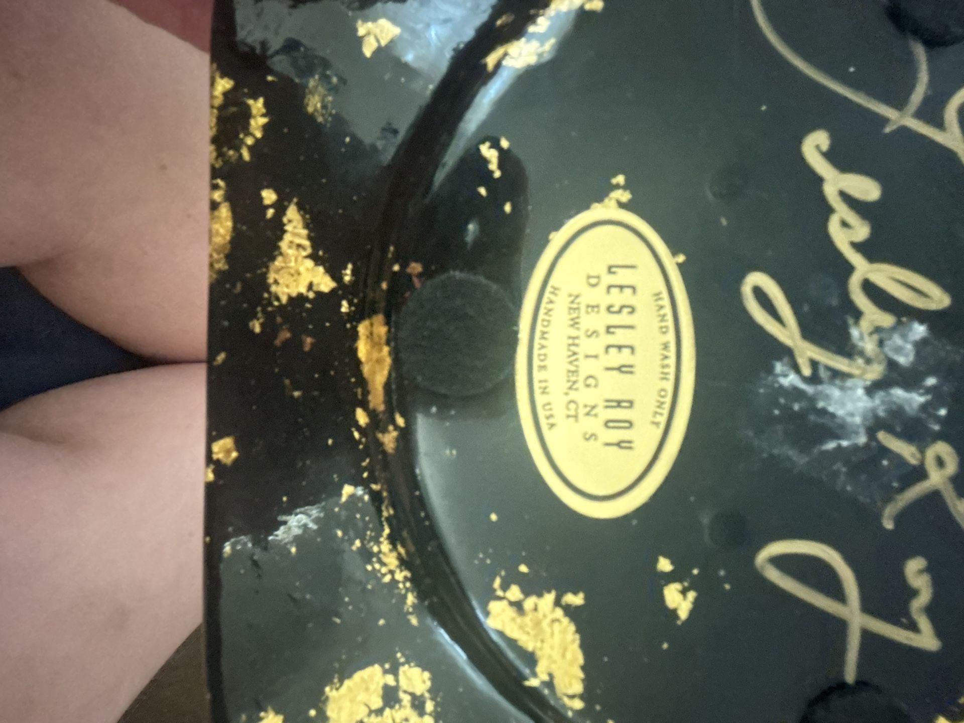 Vintage Lesley Roy Designs Signed Hand-Painted Reverse Glass Floral Plate with Gold Leaf Accent 3
