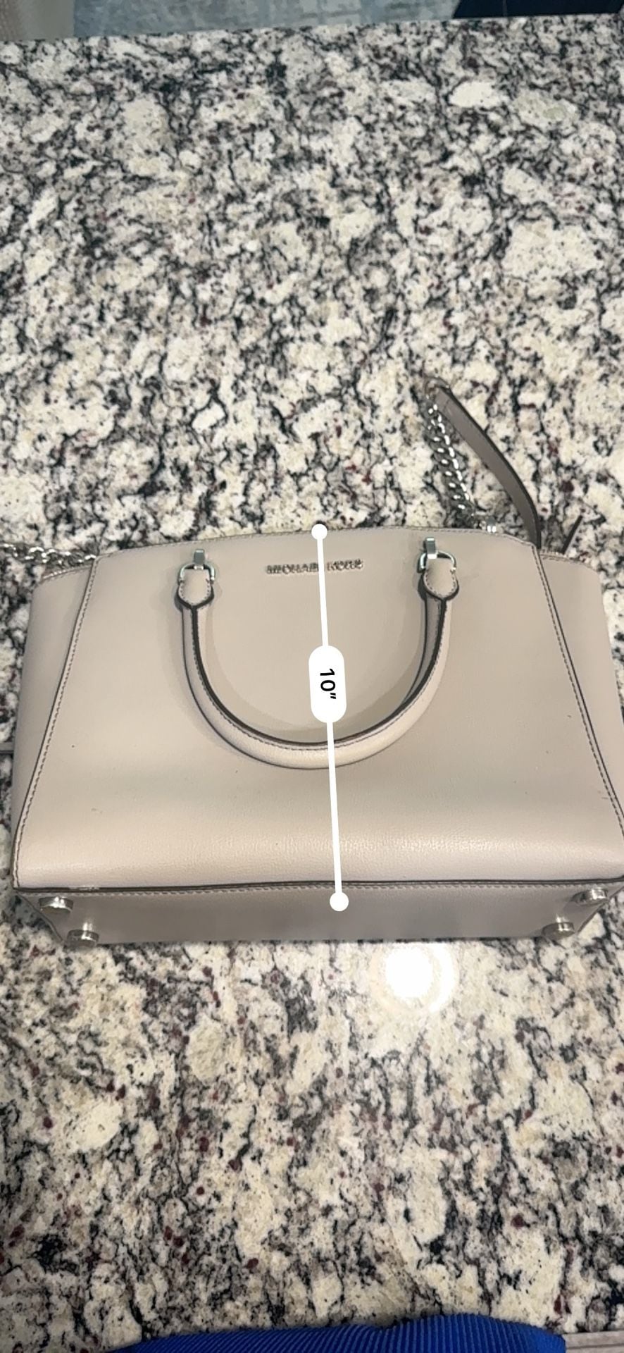 Michael Kors Large Leather Satchel Crossbody Bag Light Gray Silver Hardware 10