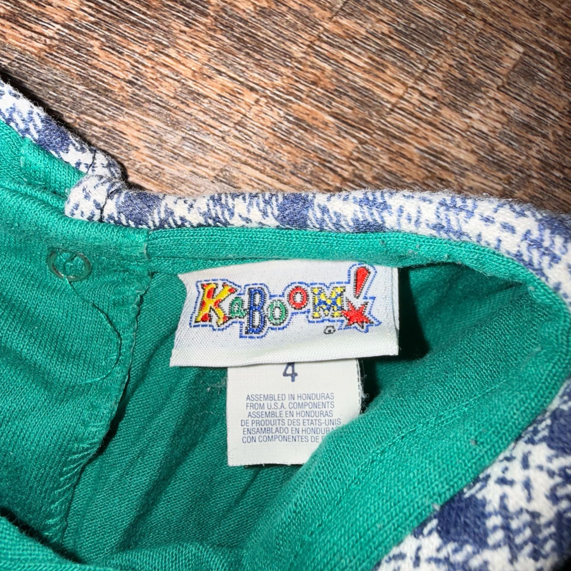 Vintage KaBoom! Toddler Girl Green Long Sleeve Dress with Clothesline Embroidery Size 4 3