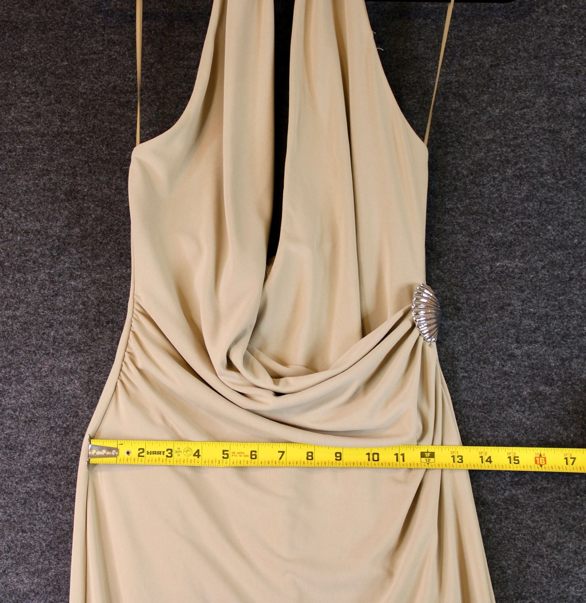 Zara Seashell Halter Cowl Neck Midi Dress in Beige 4