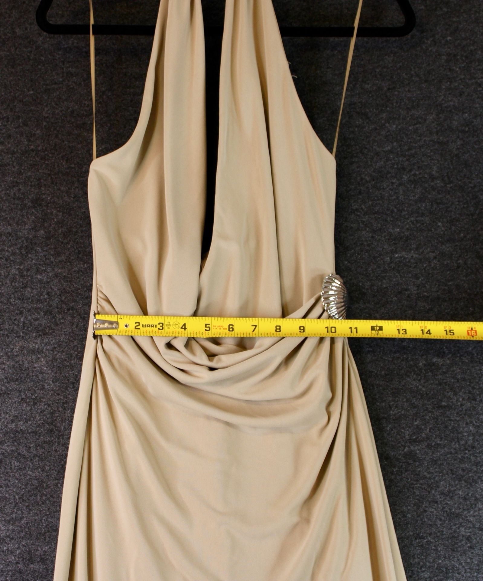 Zara Seashell Halter Cowl Neck Midi Dress in Beige 5